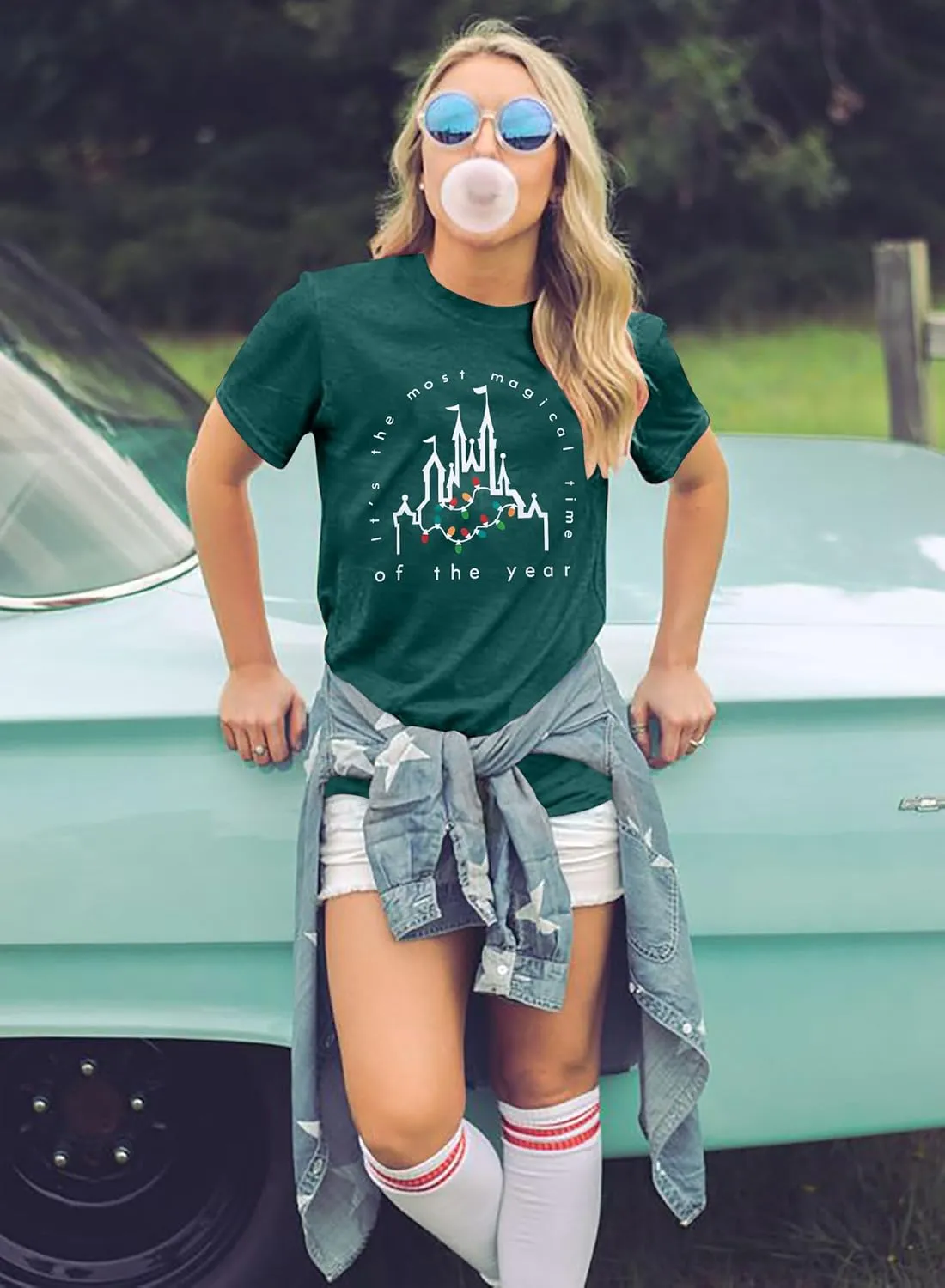 Merry Christmas Shirt Women Magical Christmas T-Shirt Christmas Lights tee Family Holiday Vacation Tops