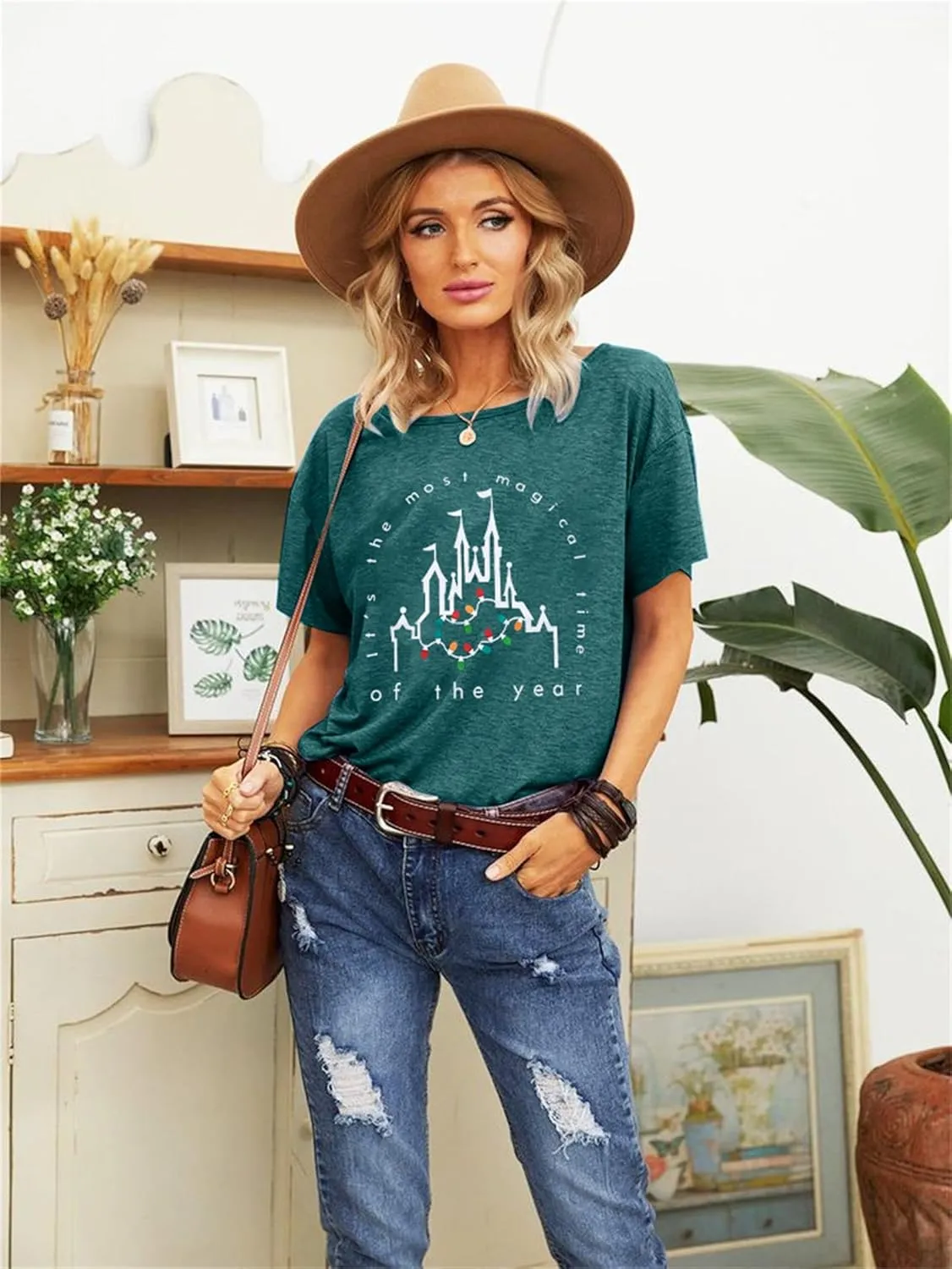 Merry Christmas Shirt Women Magical Christmas T-Shirt Christmas Lights tee Family Holiday Vacation Tops