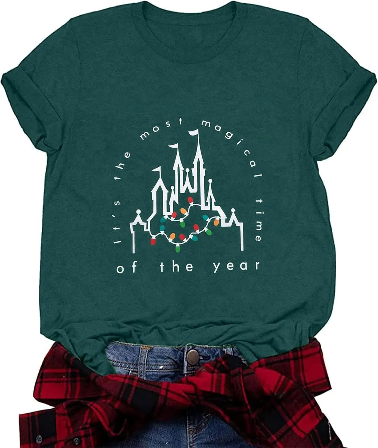 Merry Christmas Shirt Women Magical Christmas T-Shirt Christmas Lights tee Family Holiday Vacation Tops