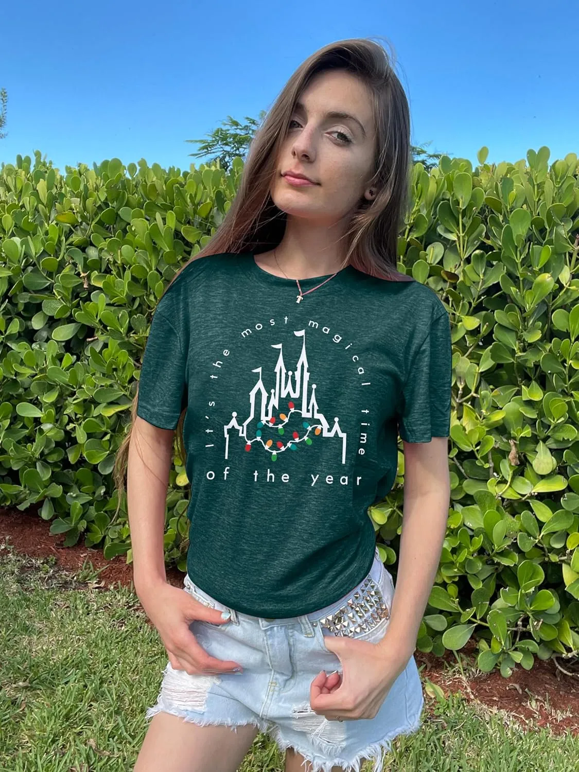 Merry Christmas Shirt Women Magical Christmas T-Shirt Christmas Lights tee Family Holiday Vacation Tops