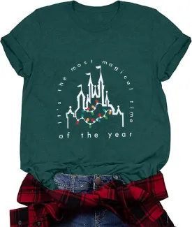 Merry Christmas Shirt Women Magical Christmas T-Shirt Christmas Lights tee Family Holiday Vacation Tops