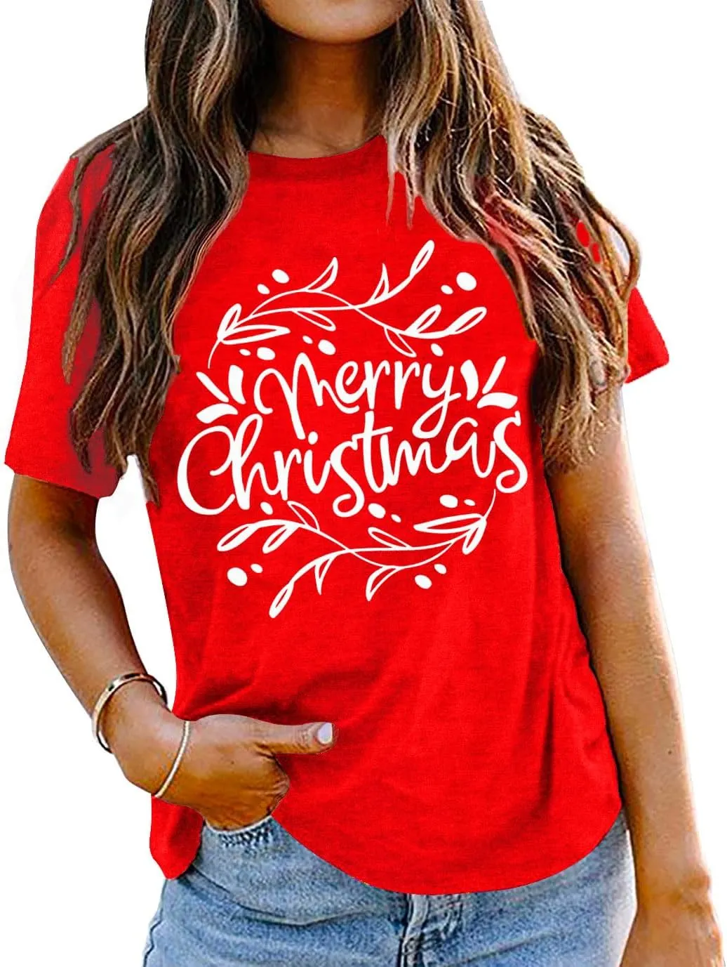 Merry Christmas Shirts Women Funny Xmas Tree Graphic T-Shirt Holiday Tshirts Casual Short Sleeve Tee Tops