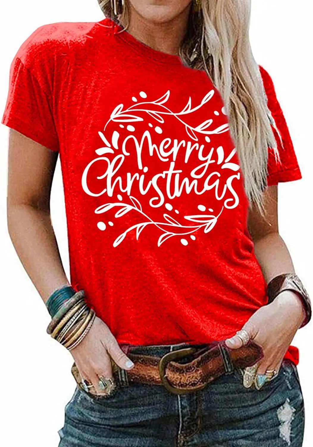 Merry Christmas Shirts Women Funny Xmas Tree Graphic T-Shirt Holiday Tshirts Casual Short Sleeve Tee Tops