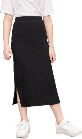 Milumia Girl's Rib Knit Split Thigh Long Skirt Elastic Waist Solid Pencil Skirts