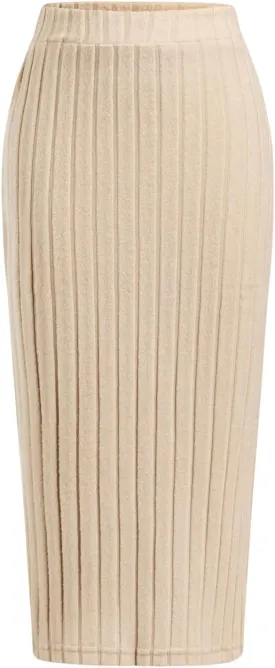 Milumia Girl's Rib Knit Split Thigh Long Skirt Elastic Waist Solid Pencil Skirts