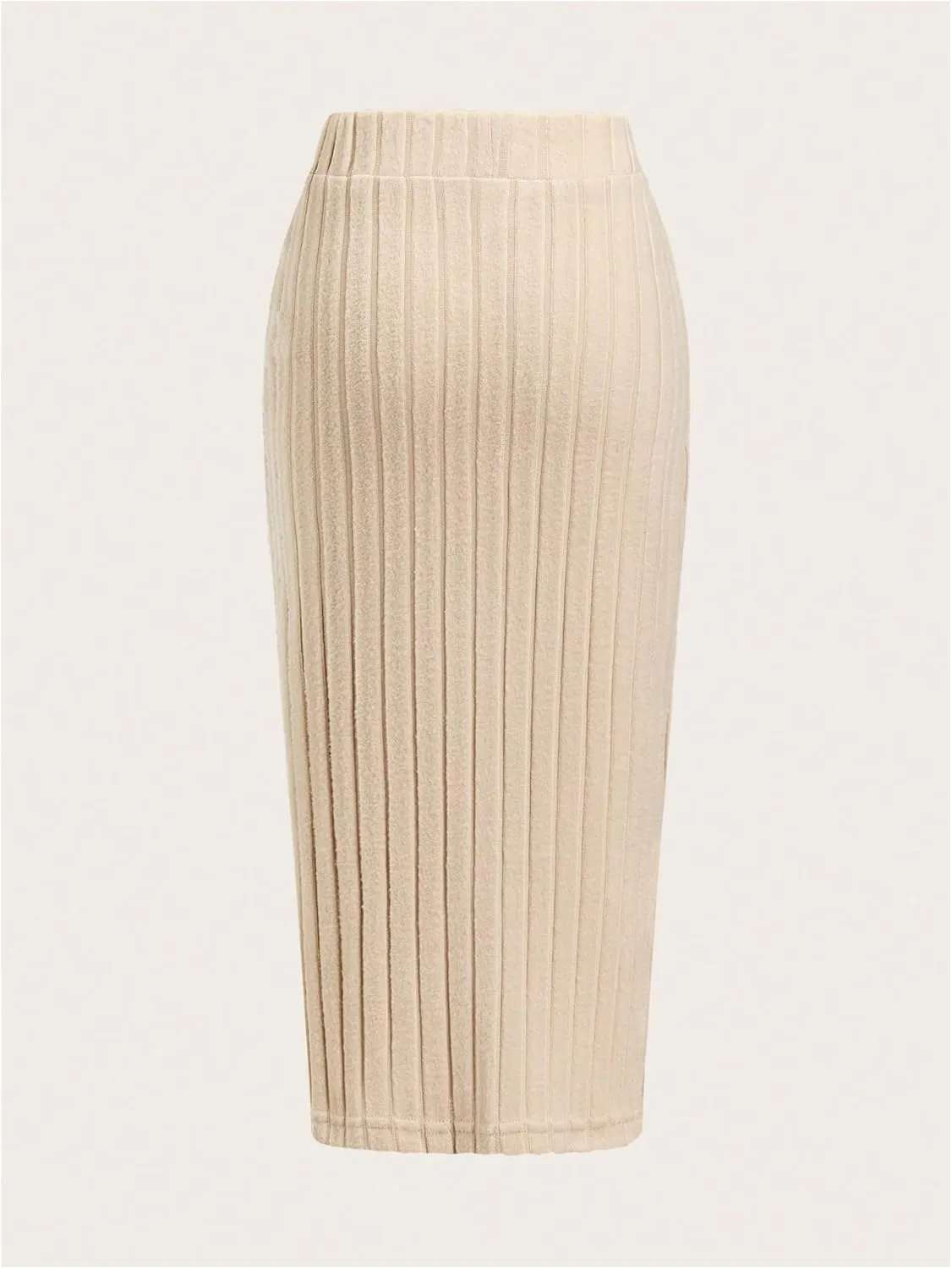 Milumia Girl's Rib Knit Split Thigh Long Skirt Elastic Waist Solid Pencil Skirts