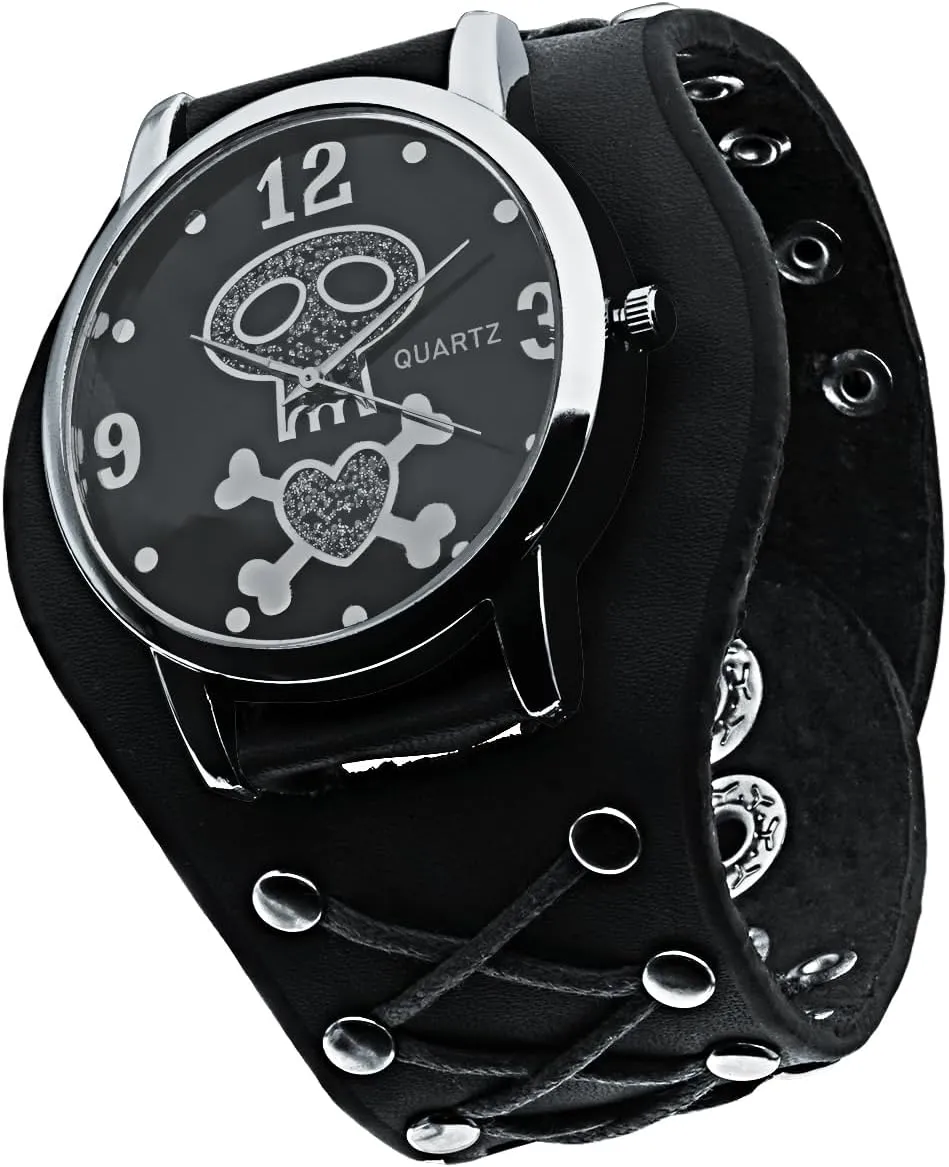 New Year Before Christmas Numerals Button Leather Strap Skull Quartz Punk Wrist Watch for Men&Women Birthday Christmas Halloween Good Gifts