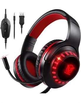 Pacrate Gaming Headset for PS4/PS5/Xbox One/Nintendo Switch/PC, PS4 Headset with Microphone Xbox Headset with LED Lights, Noise Cancelling PS5 Headset for Kids Adults - Red