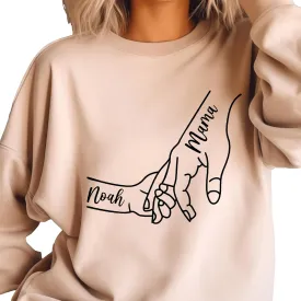 Personalized Mom Shirt with Kids' Names Custom Holding Hands Hoodie Mama & Kids Sweatshirt Mothers Day Gift Matching Family T-Shirt Gift for Grandma Birthday or Christmas Gift from Children