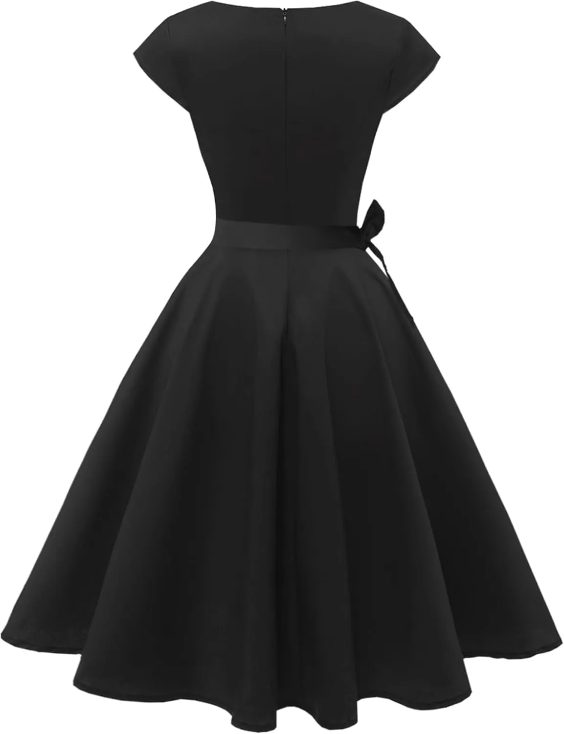 PUKAVT Women's 1950 Boatneck Cap Sleeve Vintage Swing Cocktail Party Dress with Pockets