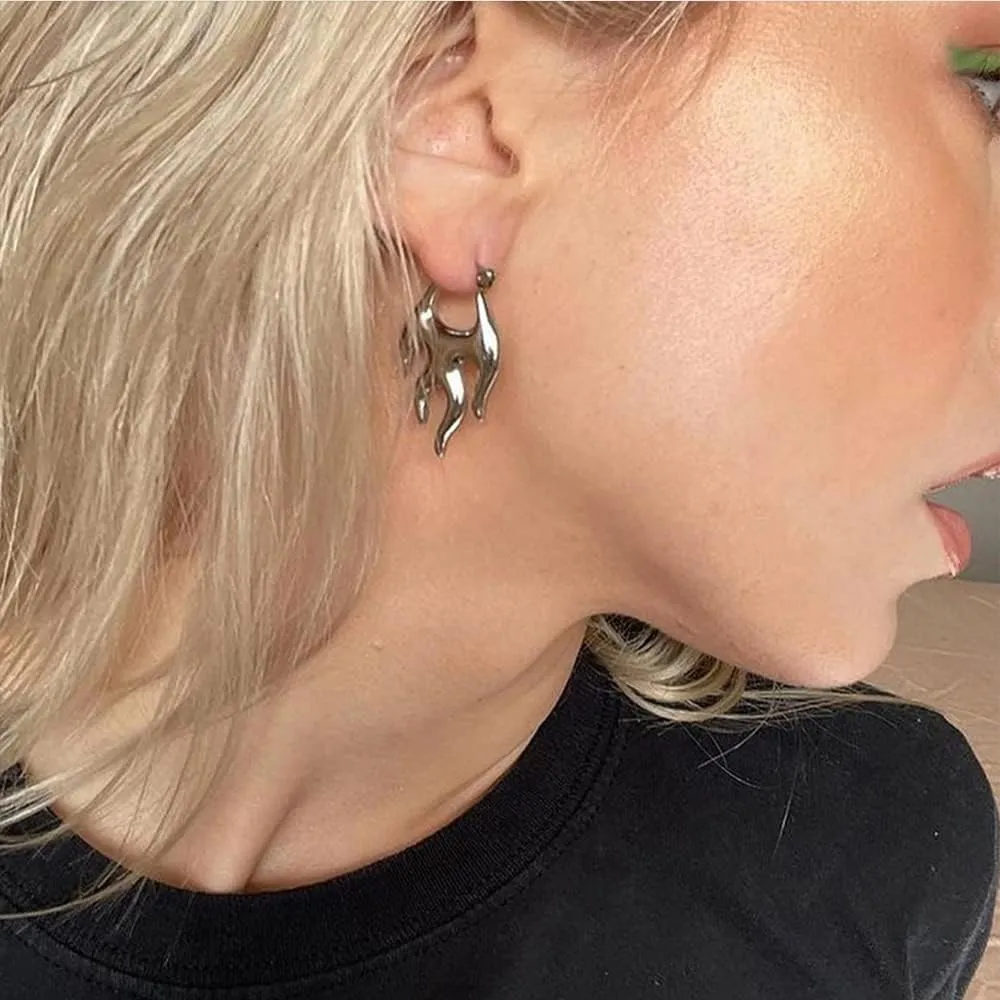 Punk Flame Hoop Earrings for Women Minimalist Dangle Drop Huggie Hoops Statement Earrings Small Hoop Christmas Ear Jewelry Gifts Hypoallergenic