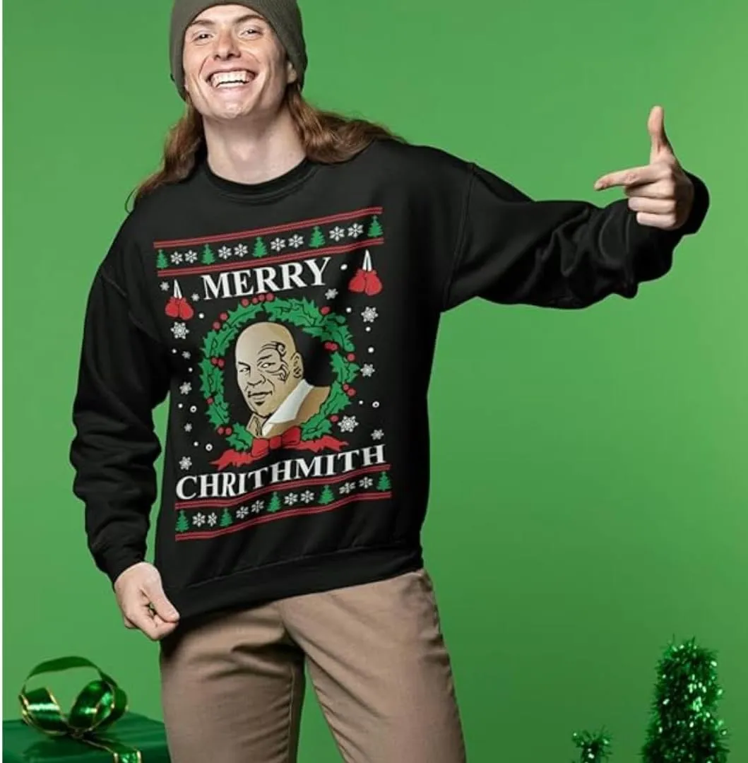 Pure Essence Merry Mike Tyson Ugly Christmas Sweater Unisex Crewneck Graphic Sweatshirt