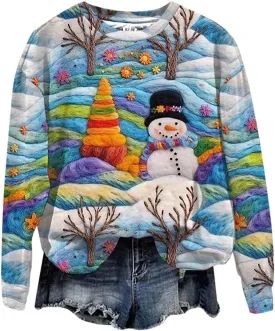 Ugly Christmas Sweatshirts for Women Casual 2024 Long Sleeve Xmas Print Pullover Shirts Crew Neck Sweaters
