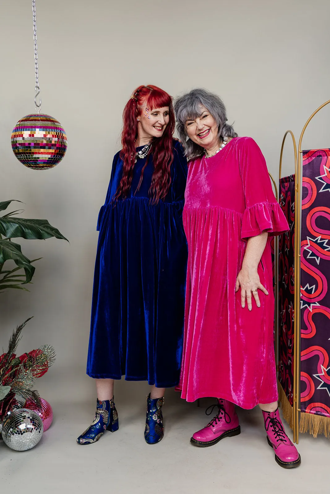 Velvet Ruffle Smock Dress in Royal Blue