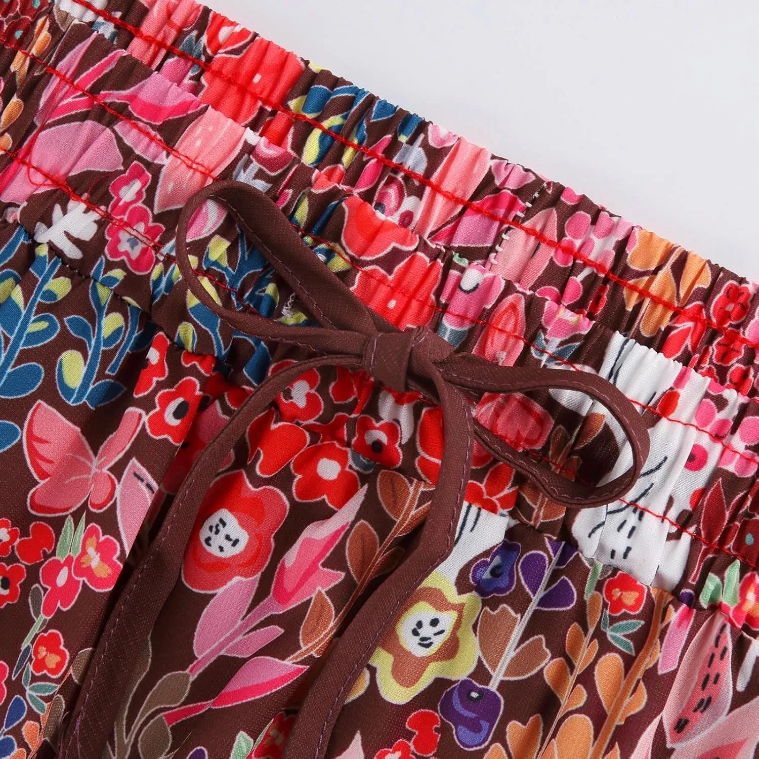Womens Boho Maxi Skirt with Pockets Cute Summer Flowy Floral Long Bohemian Skirts Hawaiian Elastic High Waisted Skirt