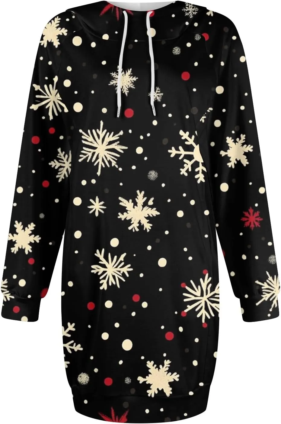 Women's Fall Christmas Tree Snowflake Print Long Sleeve Tops Round Neck Patchwork Sweatshirt Hooded Dresses