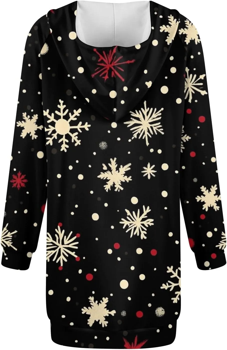 Women's Fall Christmas Tree Snowflake Print Long Sleeve Tops Round Neck Patchwork Sweatshirt Hooded Dresses