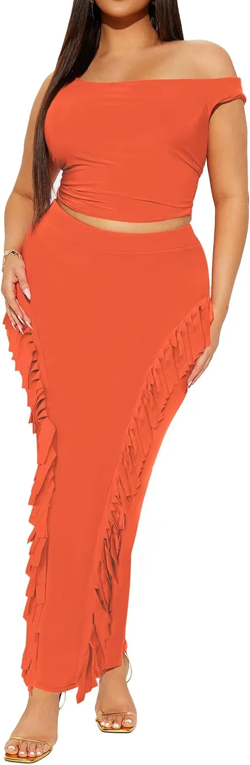 Women's Fringe Skirt Side Tassel Elastic High Waisted Pencil Long Maxi Skirts Bodycon
