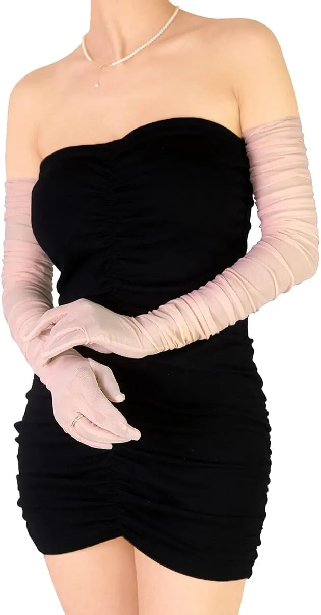 Women's Sexy Sheer Gloves Mesh Tulle Super Long Gloves Opera Christmas Costume Party Dance Glove