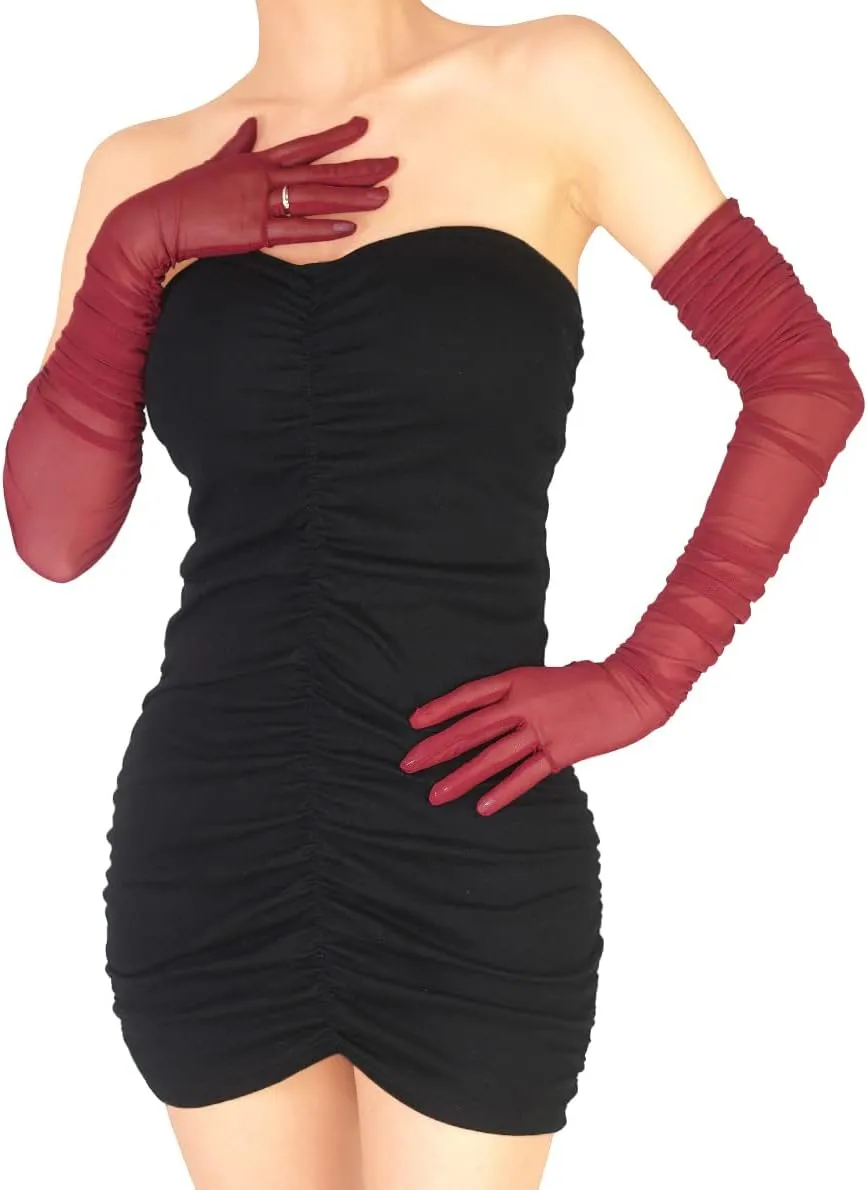 Women's Sexy Sheer Gloves Mesh Tulle Super Long Gloves Opera Christmas Costume Party Dance Glove