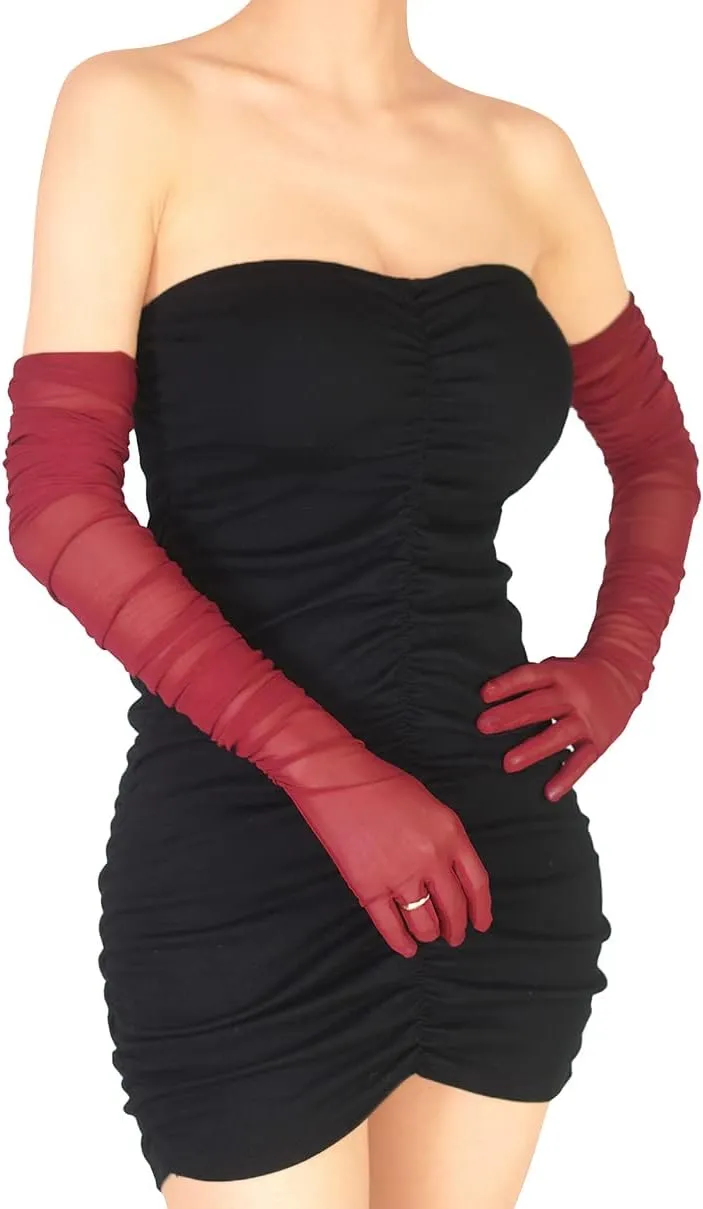 Women's Sexy Sheer Gloves Mesh Tulle Super Long Gloves Opera Christmas Costume Party Dance Glove