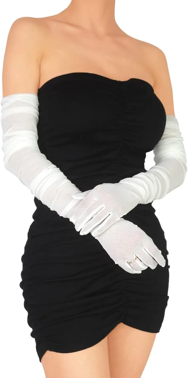 Women's Sexy Sheer Gloves Mesh Tulle Super Long Gloves Opera Christmas Costume Party Dance Glove