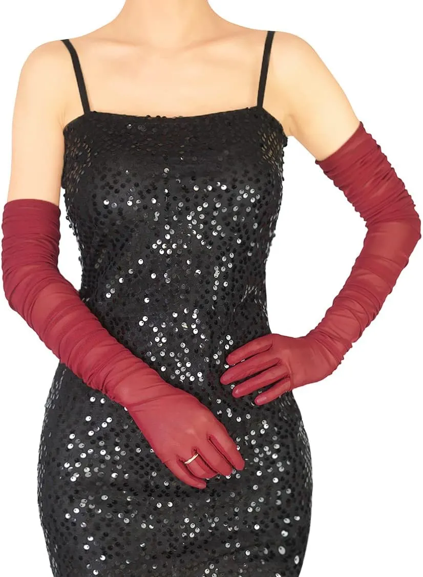 Women's Sexy Sheer Gloves Mesh Tulle Super Long Gloves Opera Christmas Costume Party Dance Glove