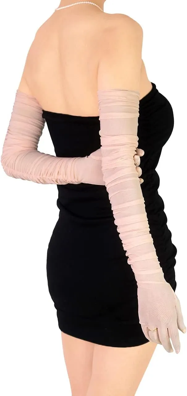 Women's Sexy Sheer Gloves Mesh Tulle Super Long Gloves Opera Christmas Costume Party Dance Glove