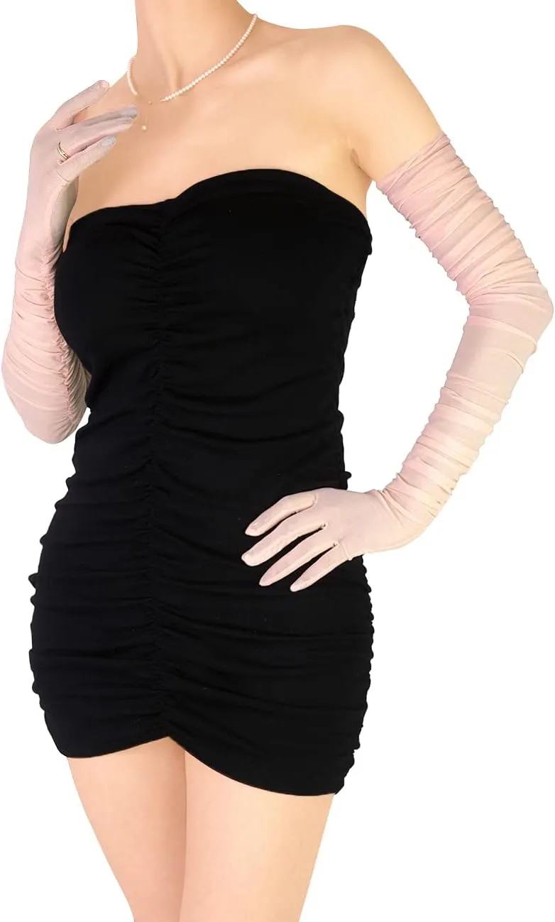 Women's Sexy Sheer Gloves Mesh Tulle Super Long Gloves Opera Christmas Costume Party Dance Glove