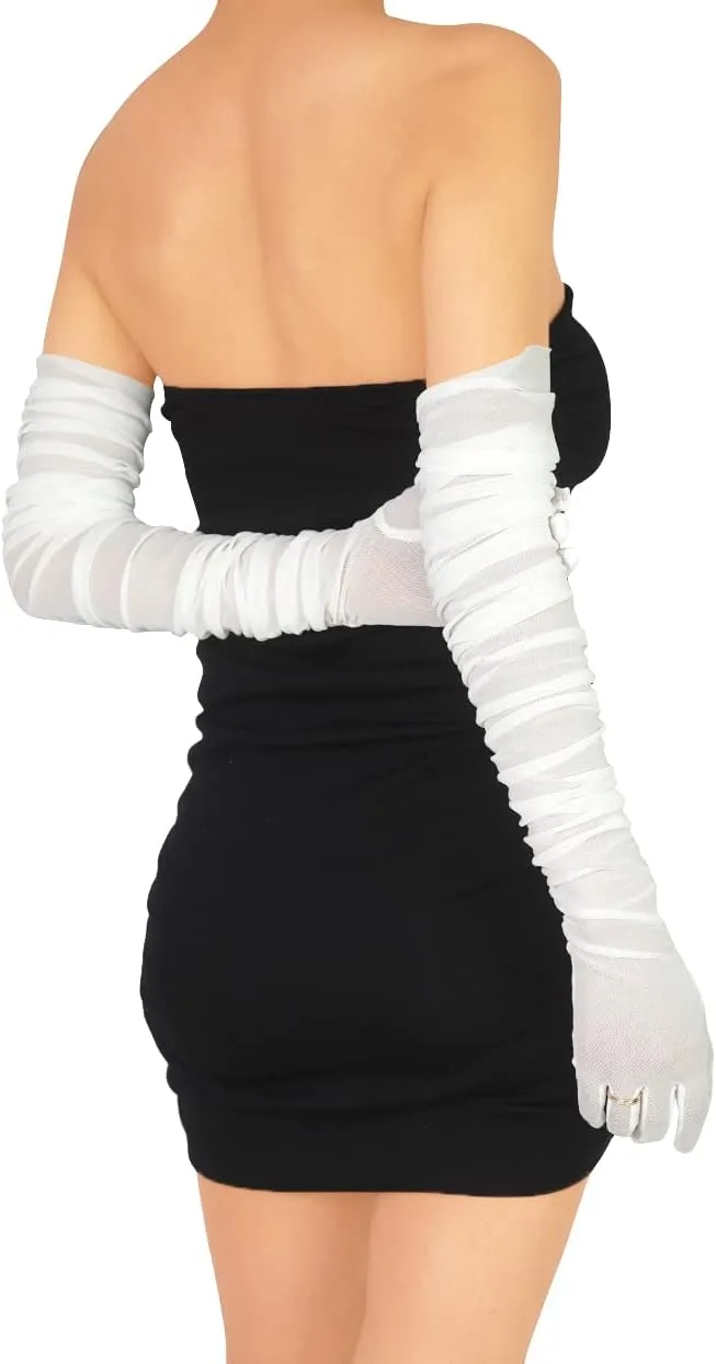 Women's Sexy Sheer Gloves Mesh Tulle Super Long Gloves Opera Christmas Costume Party Dance Glove