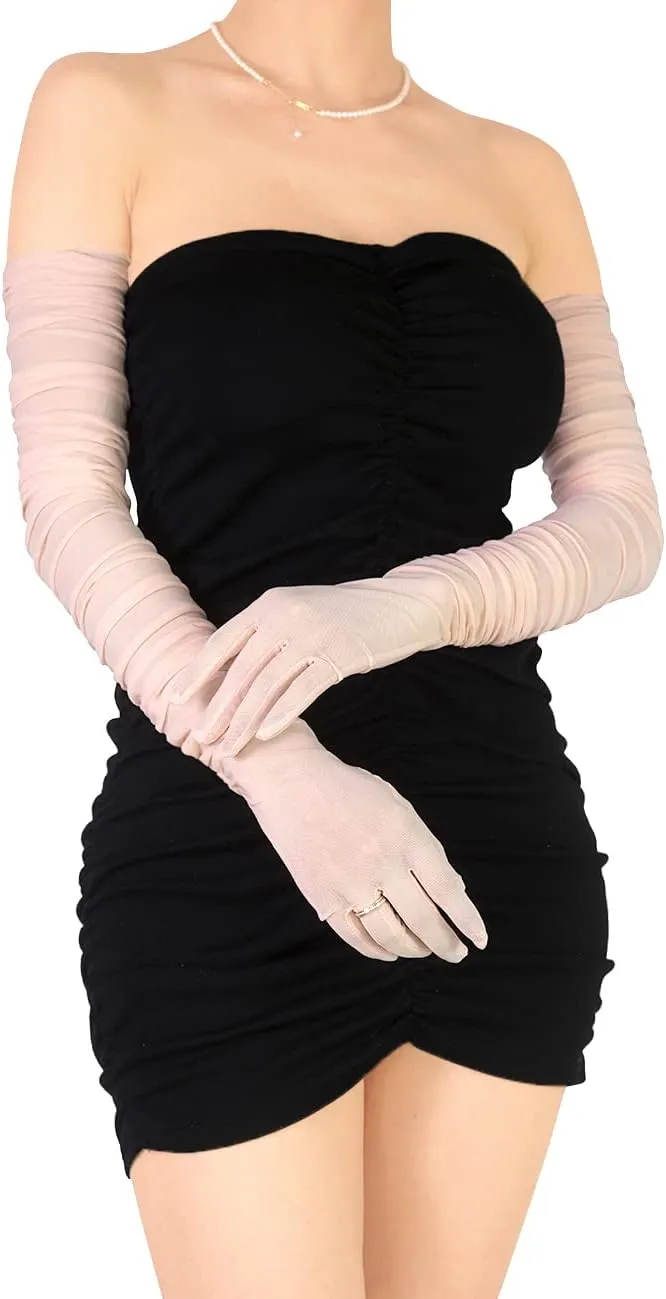 Women's Sexy Sheer Gloves Mesh Tulle Super Long Gloves Opera Christmas Costume Party Dance Glove