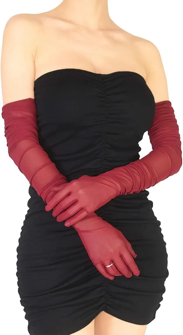 Women's Sexy Sheer Gloves Mesh Tulle Super Long Gloves Opera Christmas Costume Party Dance Glove