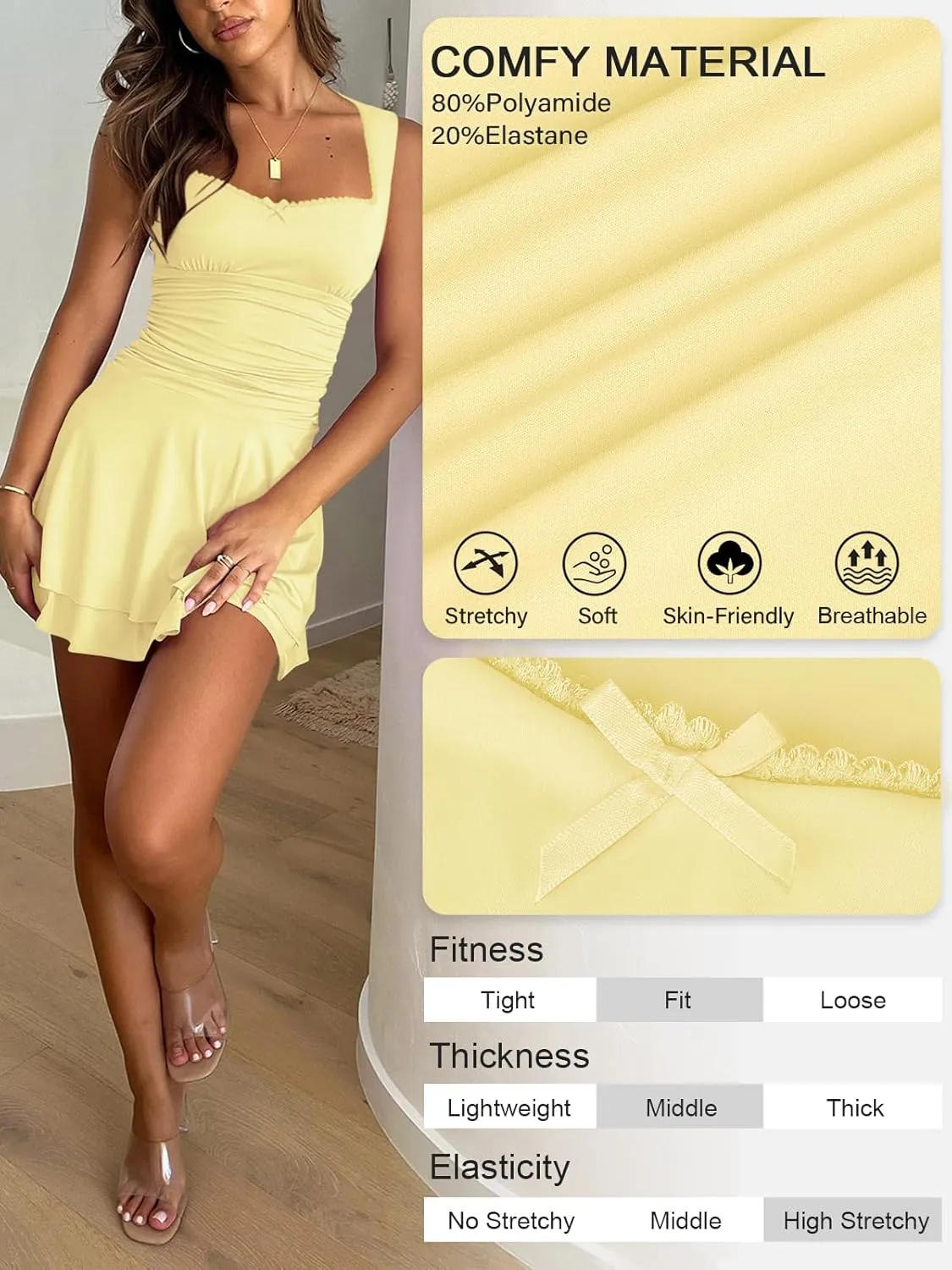 Women's Square Neck Ruffle Mini Dresses Ruched Waist Slim Sleeveless Corset Dress for Women Summer Short Party Dress