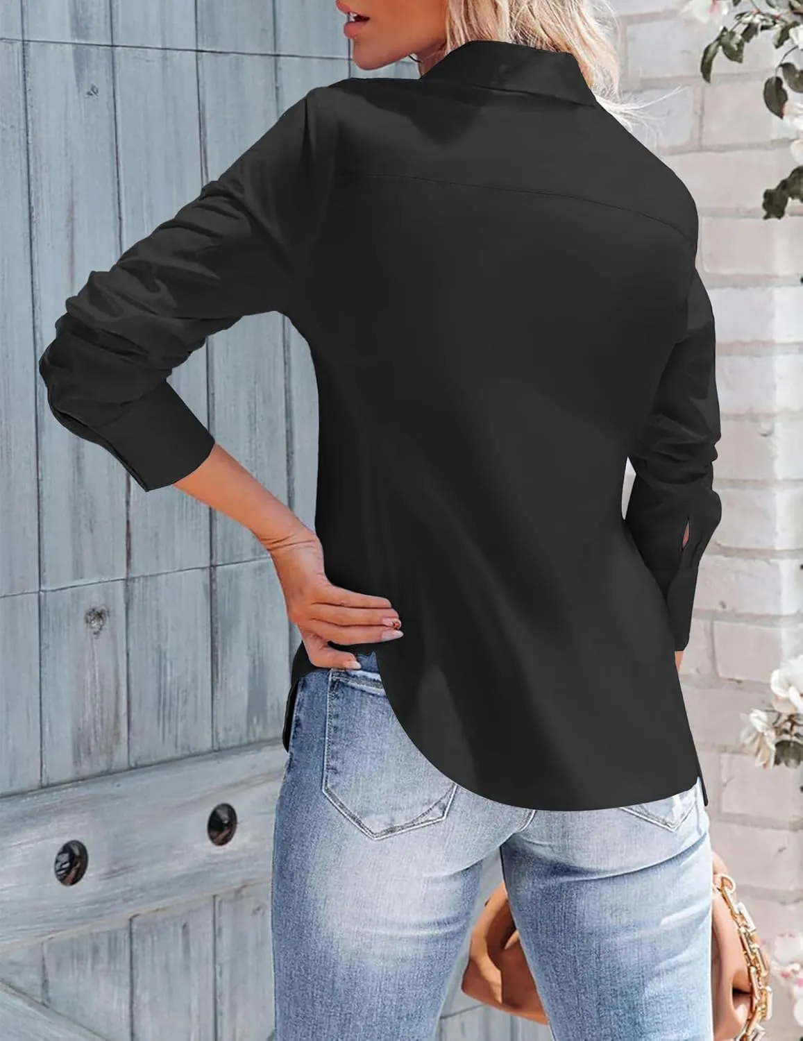 Zeagoo Womens Button Down Shirts Long Sleeve V Neck Tops Wrinkle Free Collared Work Office Solid Blouses Corset Tops