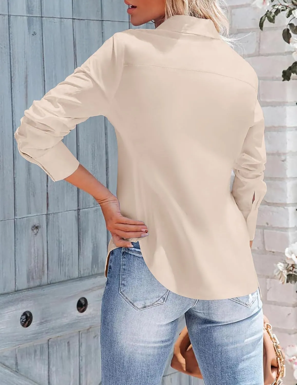 Zeagoo Womens Button Down Shirts Long Sleeve V Neck Tops Wrinkle Free Collared Work Office Solid Blouses Corset Tops