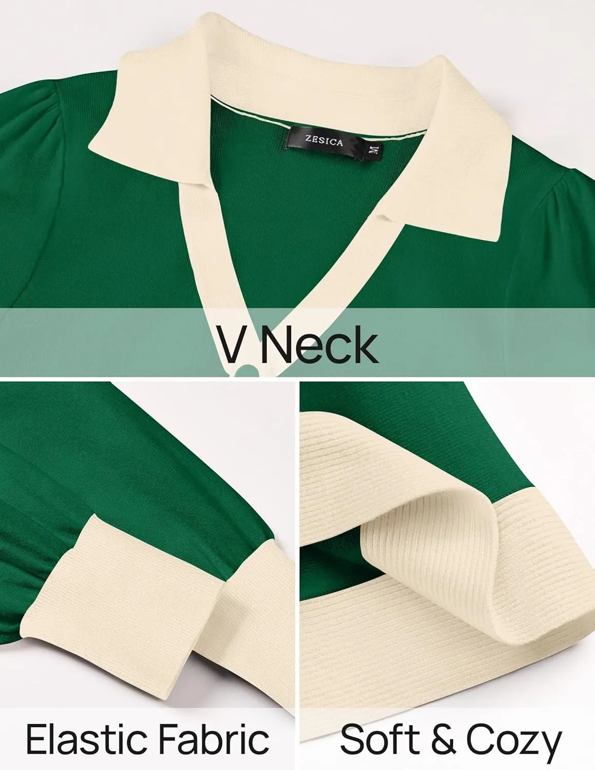 ZESICA Women's Spring Long Sleeve V Neck Sweater Dress Collar Ribbed Knit Mini Dresses
